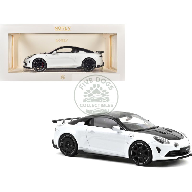 2024 alpine a110 r pearl white metallic with carbon hood and top 1/18 diecast model car by norev