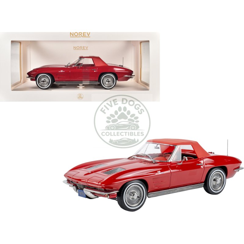 1963 chevrolet corvette stingray convertible riverside red 1/18 diecast model car by norev