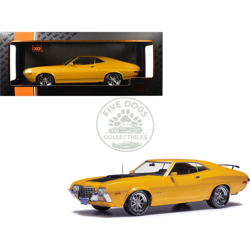 1972 ford gran torino sport 2 door orange metallic with black hood stripes 1/18 diecast model car by ixo models