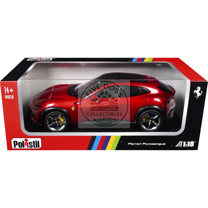 2022 ferrari purosangue rosso magma red metallic with black top 1/18 diecast model car by polistil