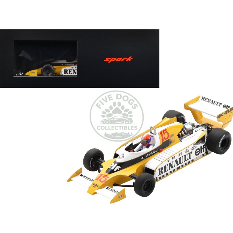 renault rs11 #15 jean pierre jabouille "equipe renault elf" winner formula one f1 "french gp" (1979) with acrylic display case 1/18 model car by spark