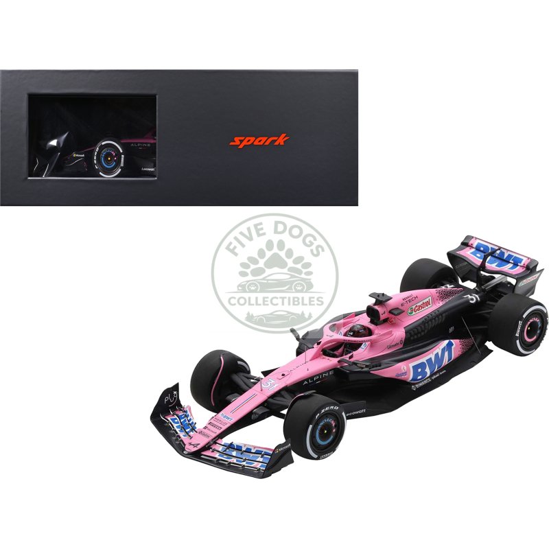 alpine a523 #31 esteban ocon "bwt" formula one f1 saudi arabian gp (2023) with acrylic display case 1/18 model car by spark