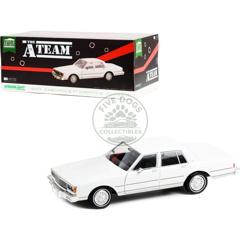 1980 chevrolet caprice classic white "the a team" (1983 1987) tv series "artisan collection" 1/18 diecast model car by greenlight