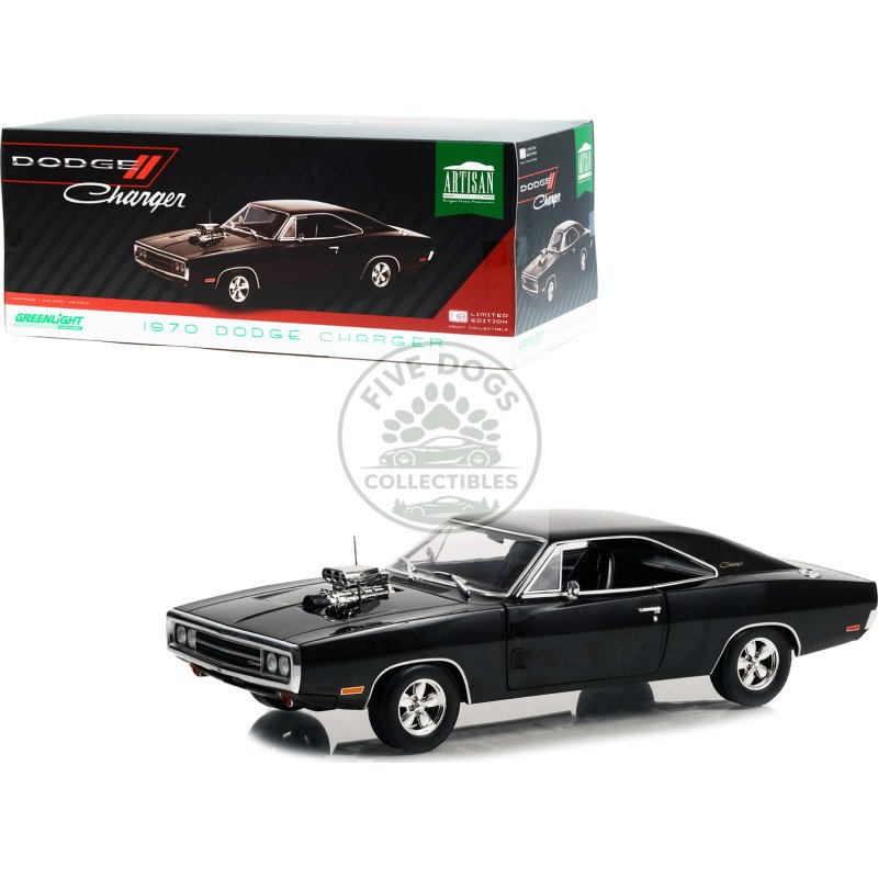 1970 dodge charger with blown engine black "artisan collection" series 1/18 diecast model car by greenlight