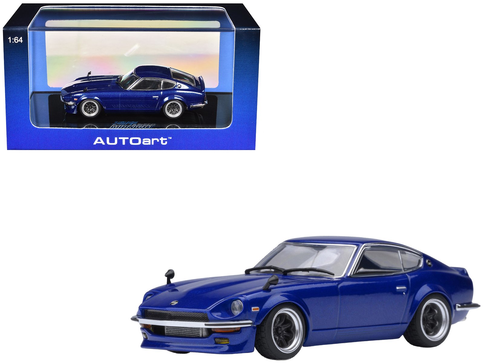 nissan fairlady z rhd (right hand drive) "akuma no z" blue metallic "wangan midnight comic #1 version" manga 1/64 model car by autoart nissan fairlady z rhd (right hand drive) "akuma no z" blue metallic "wangan midnight comic #1 version" manga 1/64 model car by autoart