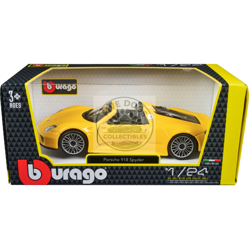 porsche 918 spyder yellow 1/24 diecast model car by bburago