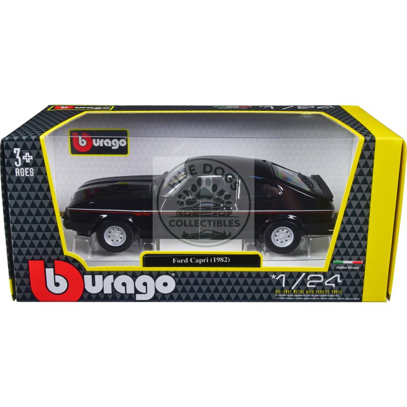 1982 ford capri black with stripes 1/24 diecast model car by bburago