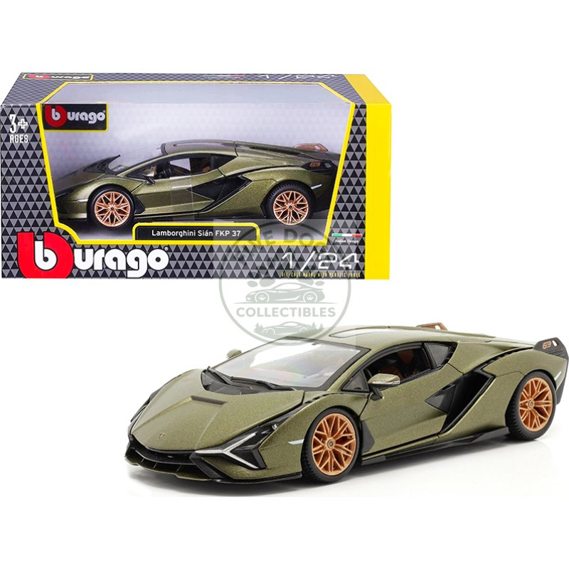 lamborghini sian fkp 37 matt green metallic with copper wheels 1/24 diecast model car by bburago