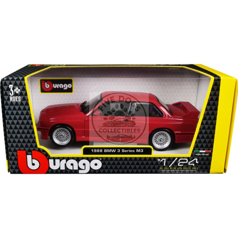 1988 bmw 3 series m3 e30 red 1/24 diecast model car by bburago