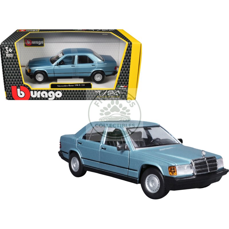 mercedes benz 190 e 2.6 blue metallic 1/24 diecast model car by bburago