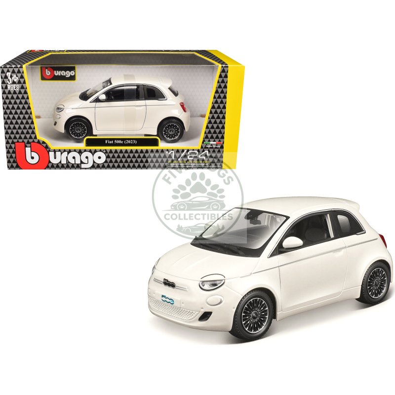 2023 fiat 500e white 1/24 diecast model car by bburago