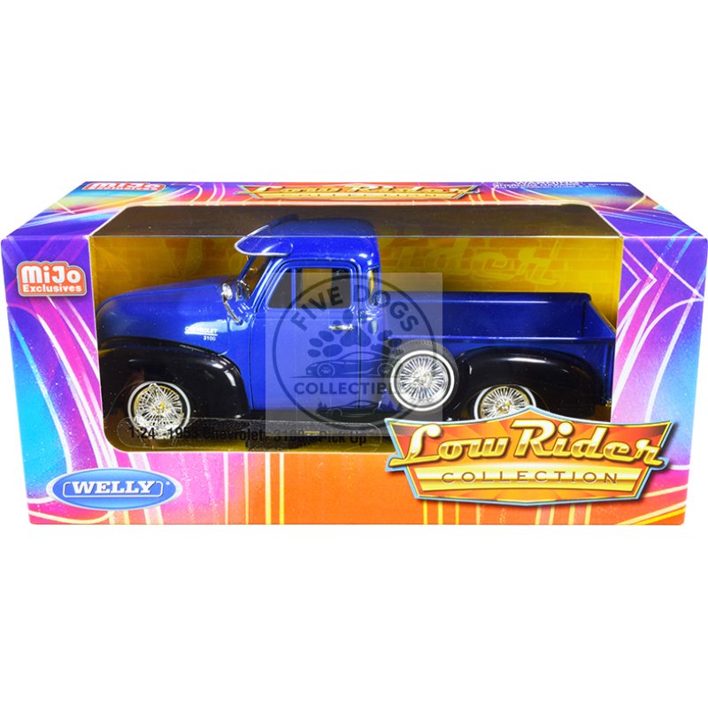 1953 chevrolet 3100 pickup truck blue and black "low rider collection" 1/24 diecast model car by welly