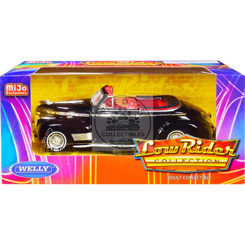 1941 chevrolet special deluxe convertible black with red interior "low rider collection" 1/24 diecast model car by welly