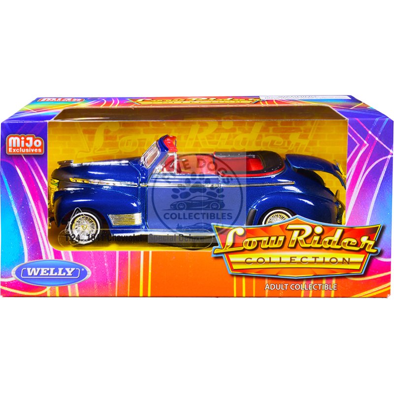 1941 chevrolet special deluxe convertible candy blue metallic with red interior "low rider collection" 1/24 diecast model car by welly