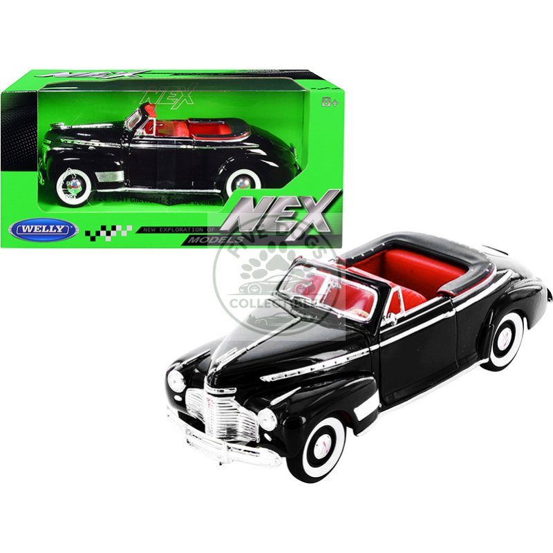 1941 chevrolet special deluxe convertible black with red interior "nex models" 1/24 diecast model car by welly