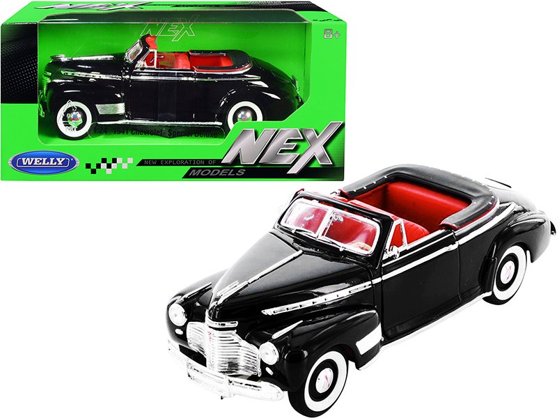 1941 chevrolet special deluxe convertible black with red interior "nex models" 1/24 diecast model car by welly 1941 chevrolet special deluxe convertible black with red interior "nex models" 1/24 diecast model car by welly