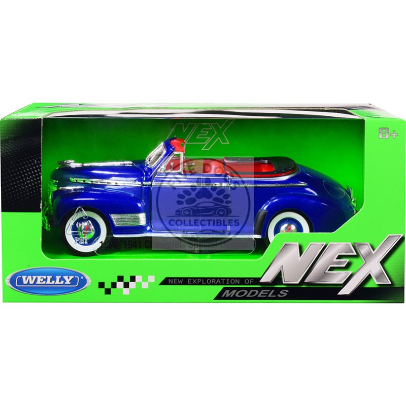 1941 chevrolet special deluxe convertible blue metallic with red interior "nex models" 1/24 diecast model car by welly