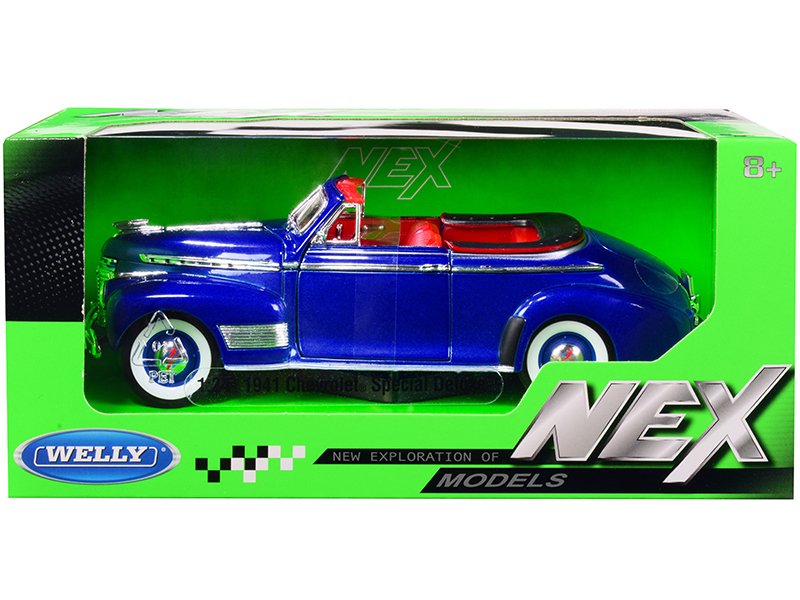 1941 chevrolet special deluxe convertible blue metallic with red interior "nex models" 1/24 diecast model car by welly 1941 chevrolet special deluxe convertible blue metallic with red interior "nex models" 1/24 diecast model car by welly