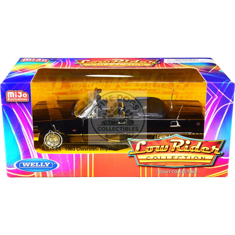 1963 chevrolet impala ss convertible black "low rider collection" 1/24 diecast model car by welly