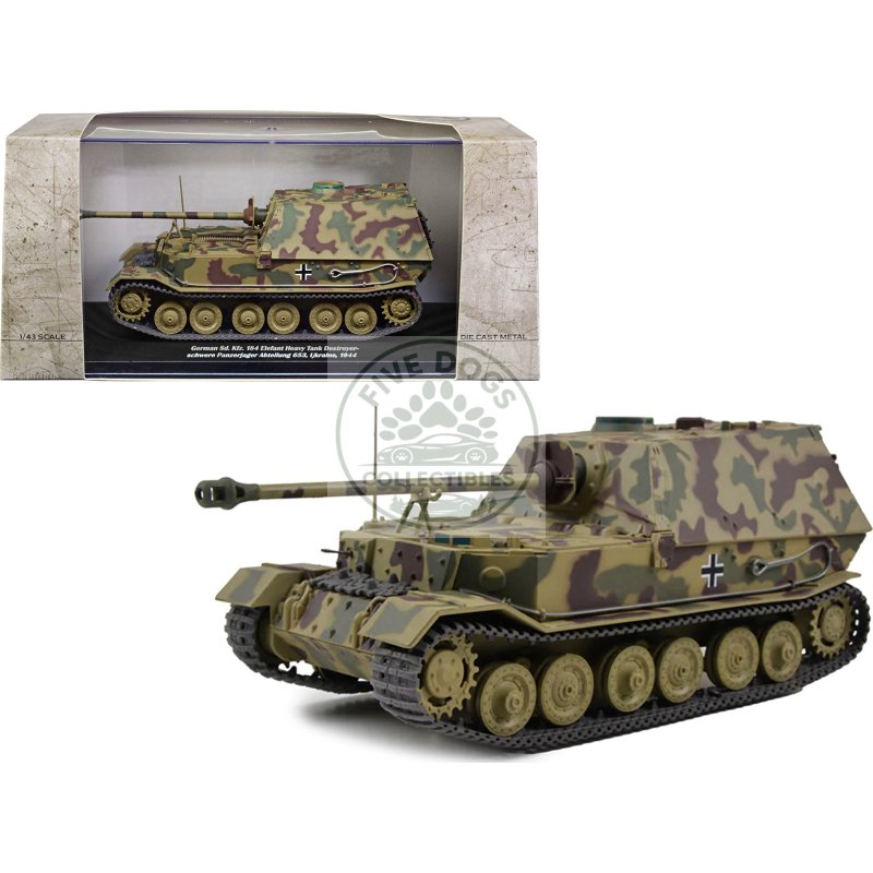 german sd. kfz. 184 elefant heavy tank destroyer "schwere panzerjager abteilung 653 ukraine 1944" 1/43 diecast model by afvs of wwii