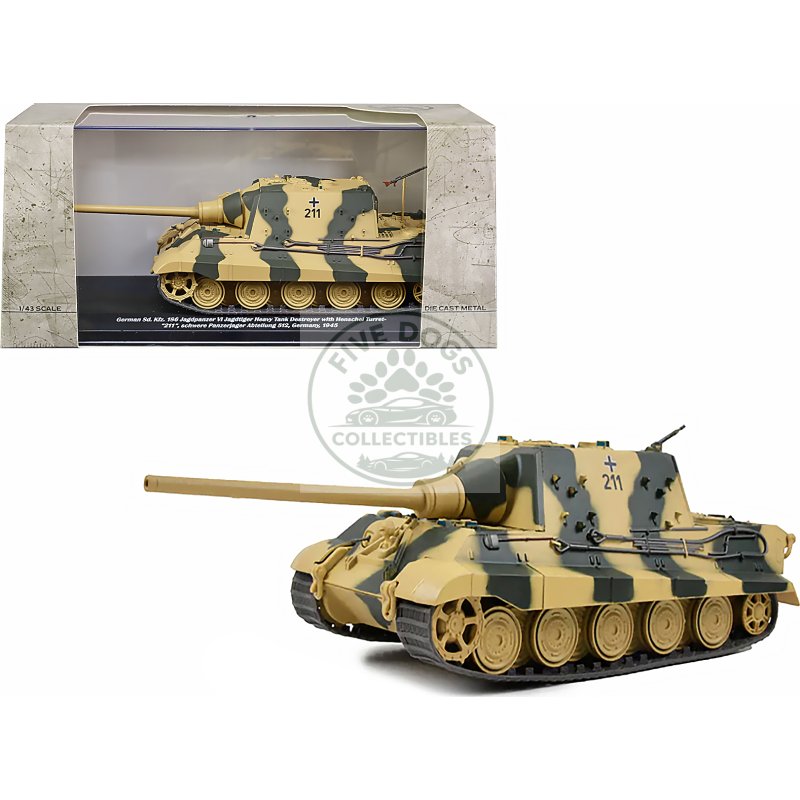 german sd. kfz. 186 jagdpanzer vi jagdtiger heavy tank destroyer #211 with henschel turret "schwere panzerjager abteilung 512 germany 1945" 1/43 diecast model by afvs of wwii