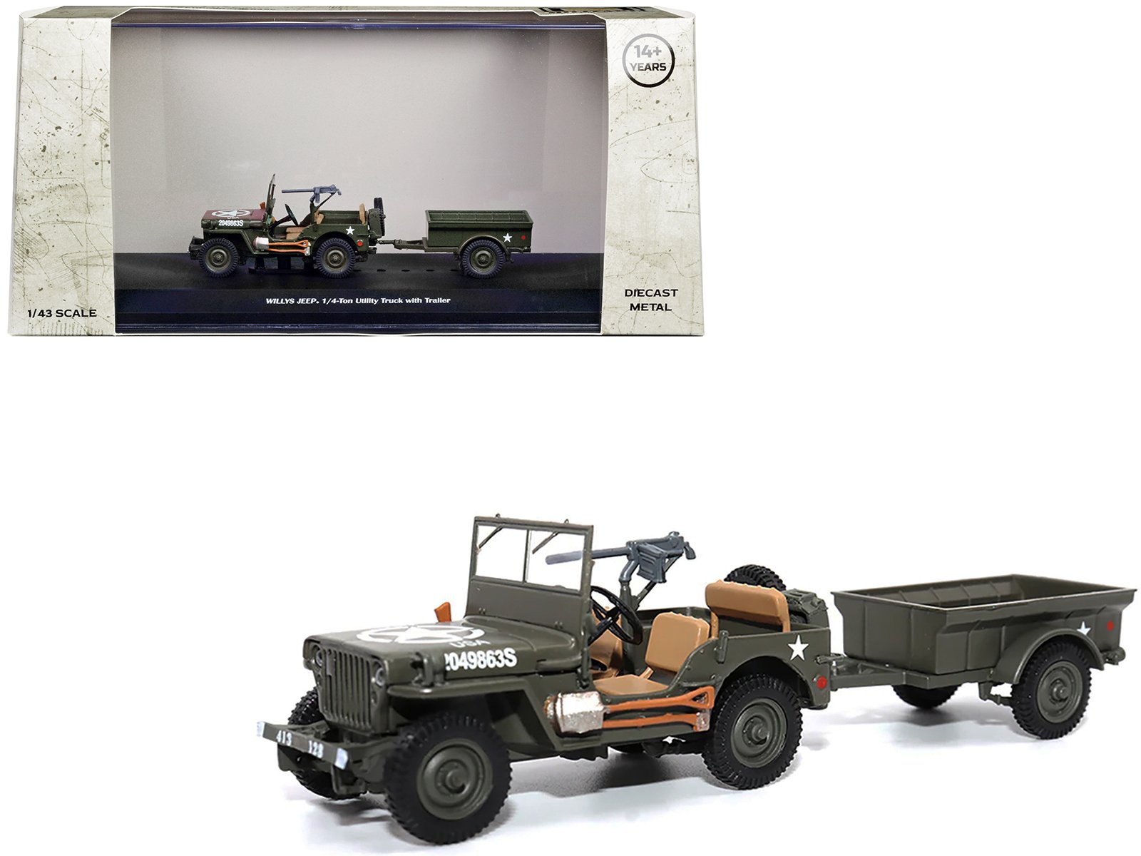 willys jeep 1/4 ton utility truck olive drab with trailer "united states army" 1/43 diecast model by militaria die cast willys jeep 1/4 ton utility truck olive drab with trailer "united states army" 1/43 diecast model by militaria die cast