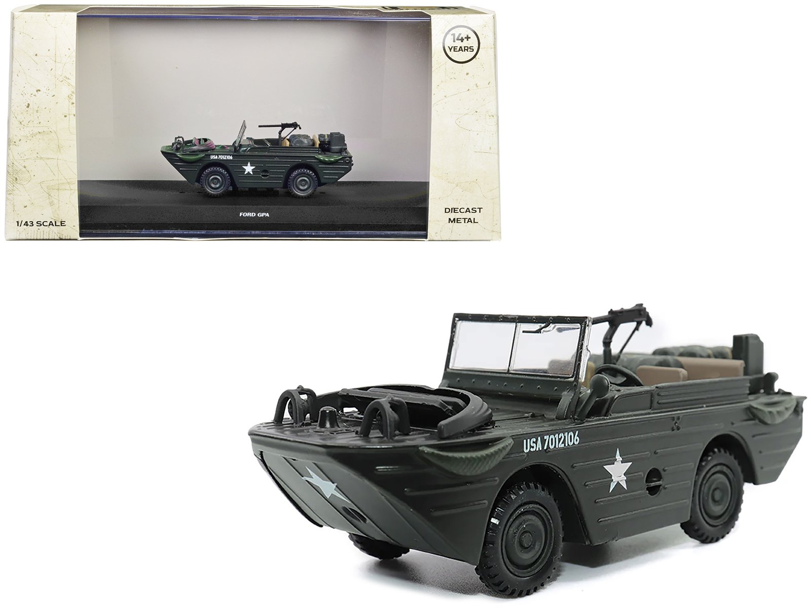 ford gpa amphibious vehicle olive drab "united states army" 1/43 diecast model by militaria die cast ford gpa amphibious vehicle olive drab "united states army" 1/43 diecast model by militaria die cast