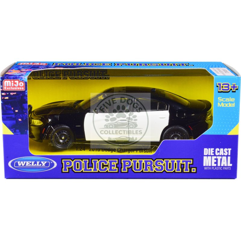 2016 dodge charger pursuit police interceptor black and white unmarked "police pursuit" series 1/24 diecast model car by welly