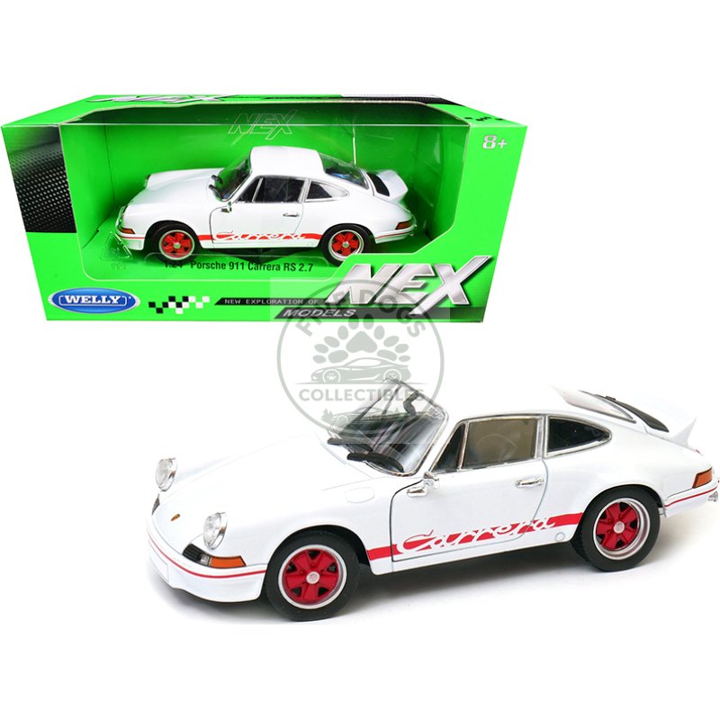 porsche 911 carrera rs 2.7 white with red stripes "nex models" 1/24 diecast model car by welly