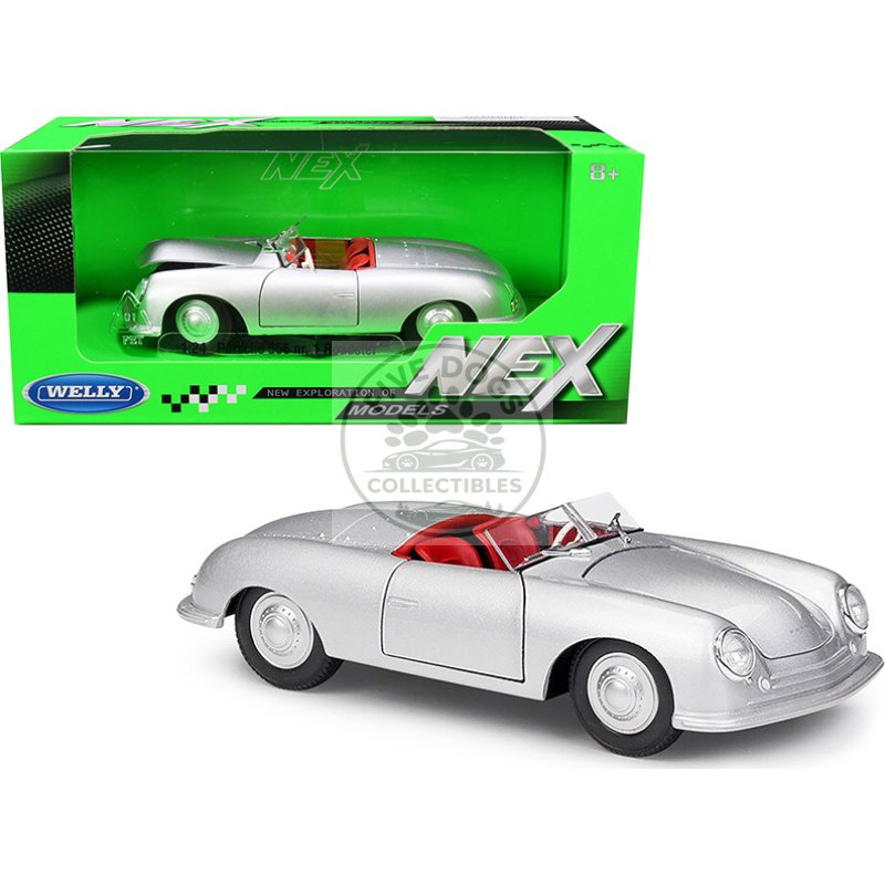 porsche 356/1 roadster silver with red interior "nex models" 1/24 diecast model car by welly