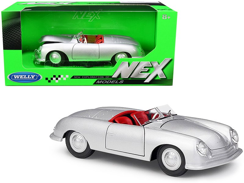 porsche 356/1 roadster silver with red interior "nex models" 1/24 diecast model car by welly porsche 356/1 roadster silver with red interior "nex models" 1/24 diecast model car by welly