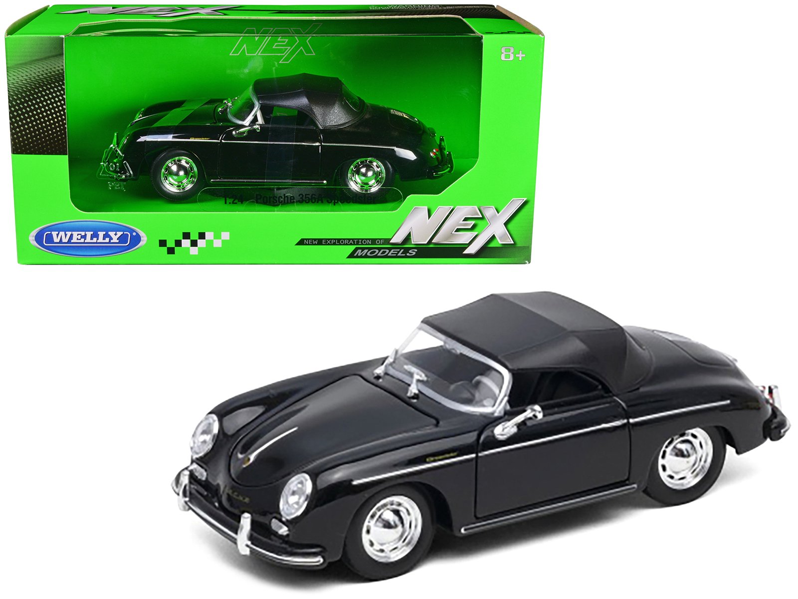 porsche 356a speedster soft top black "nex models" series 1/24 diecast model car by welly porsche 356a speedster soft top black "nex models" series 1/24 diecast model car by welly