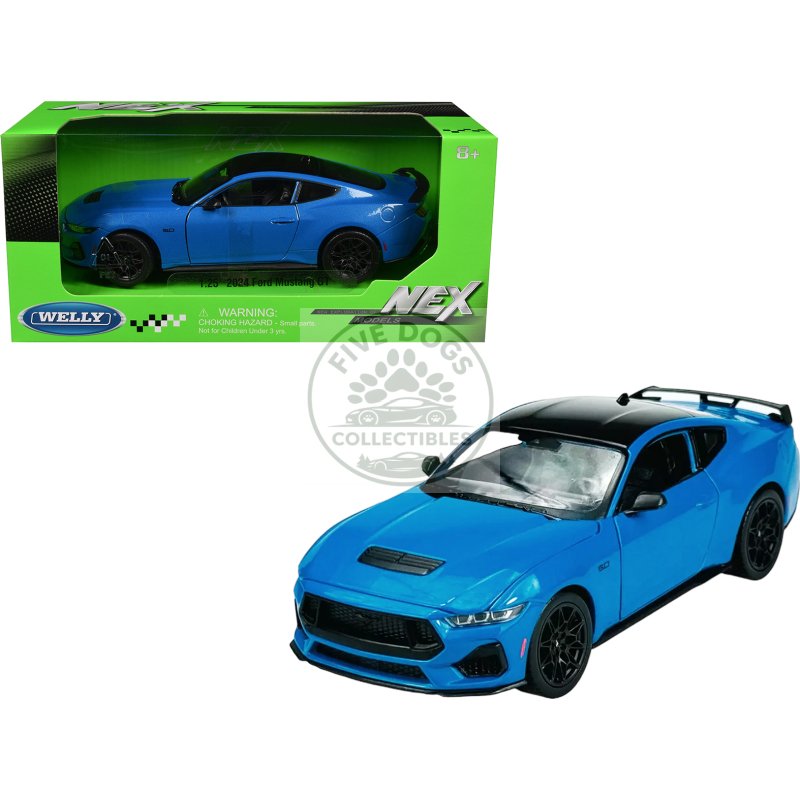 2024 ford mustang gt 5.0 blue with black top "nex models" series 1/25 diecast model car by welly