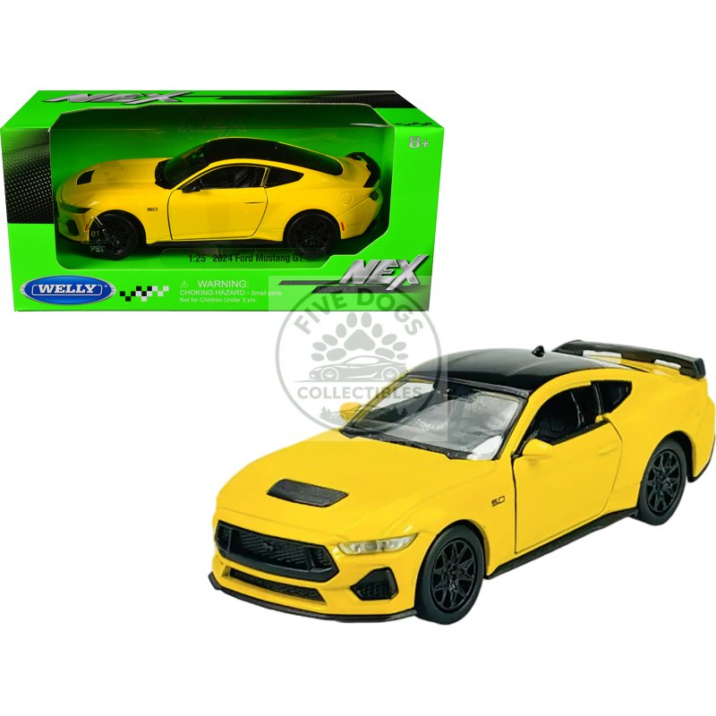 2024 ford mustang gt 5.0 yellow with black top "nex models" series 1/25 diecast model car by welly