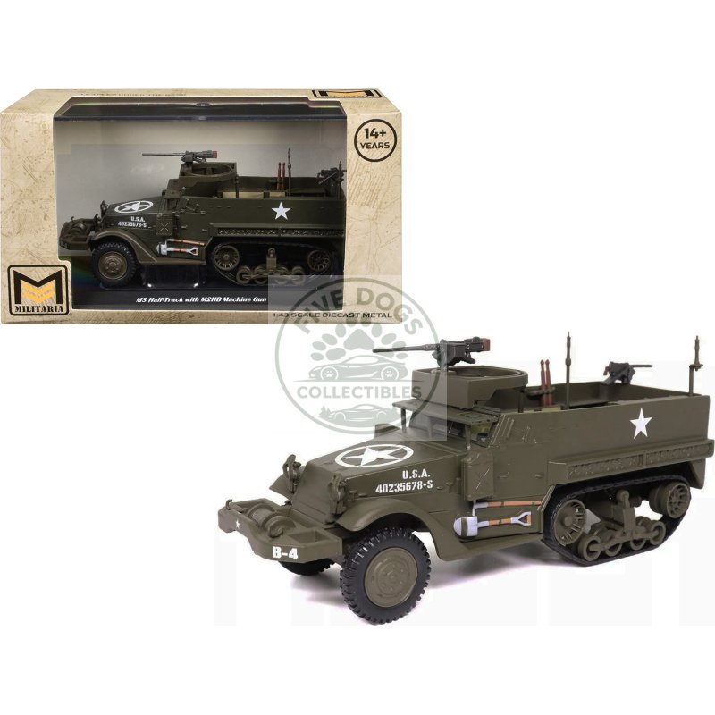 m3 half track afv with m2hb machine gun olive drab "united states army" 1/43 diecast model by militaria die cast