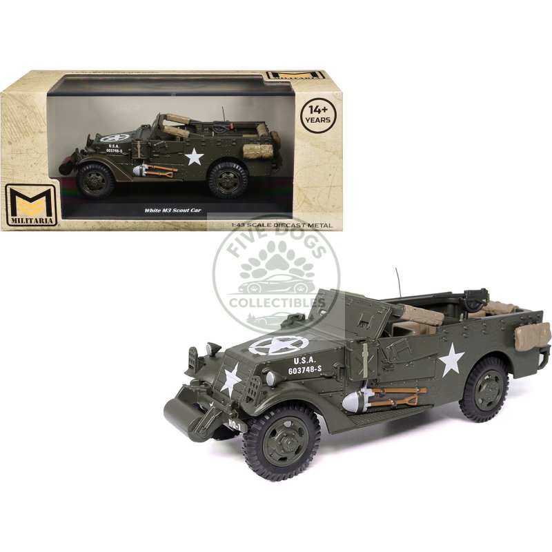 white m3 scout car olive drab "united states army" 1/43 diecast model by militaria die cast