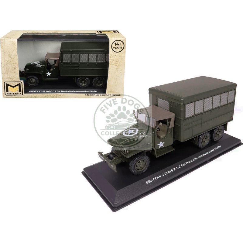 gmc cckw 353 6x6 2 1/2 ton truck with communications shelter olive drab "united states army" 1/43 diecast model by militaria die cast