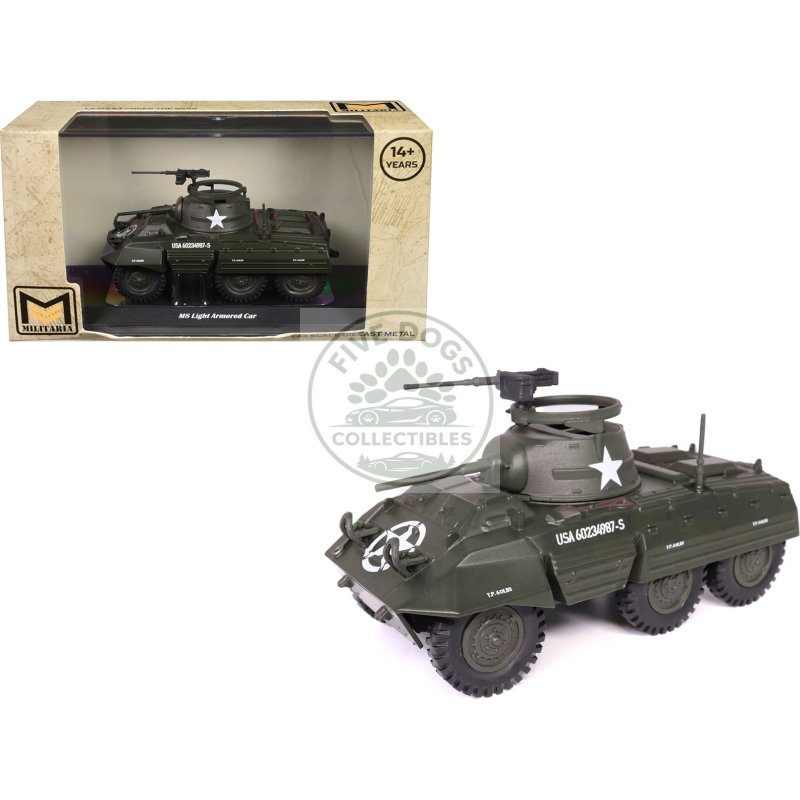m8 light armored car olive drab "united states army" 1/43 diecast model by militaria die cast
