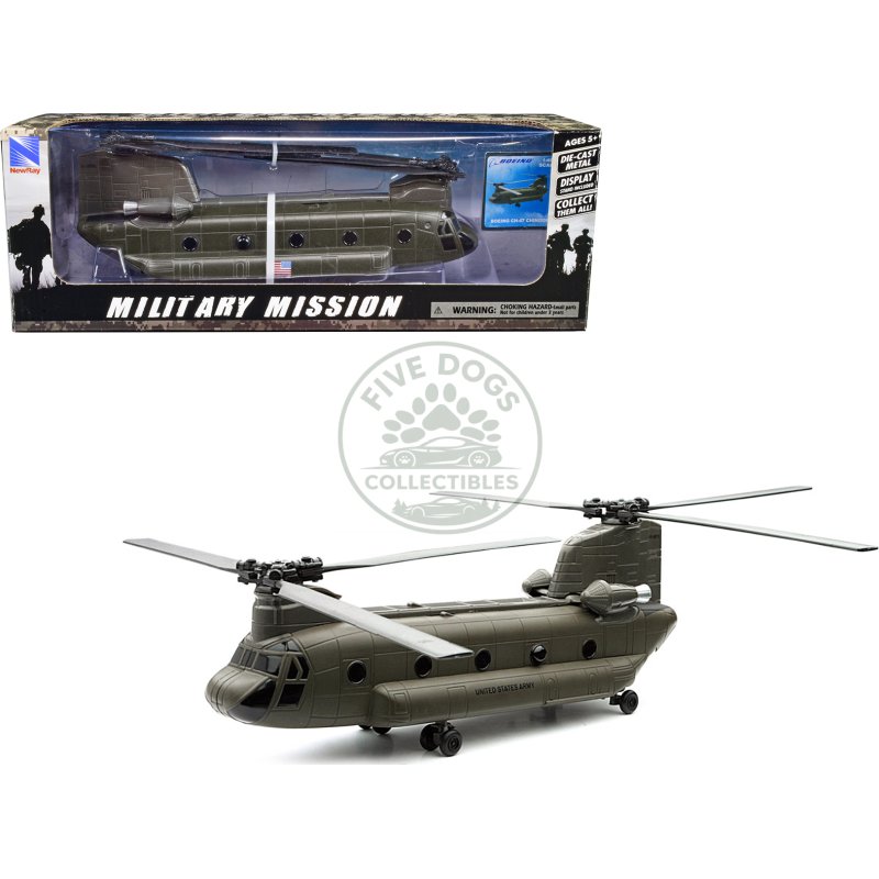boeing ch 47 chinook aircraft "united states army" olive drab "military mission" series 1/60 diecast model by new ray