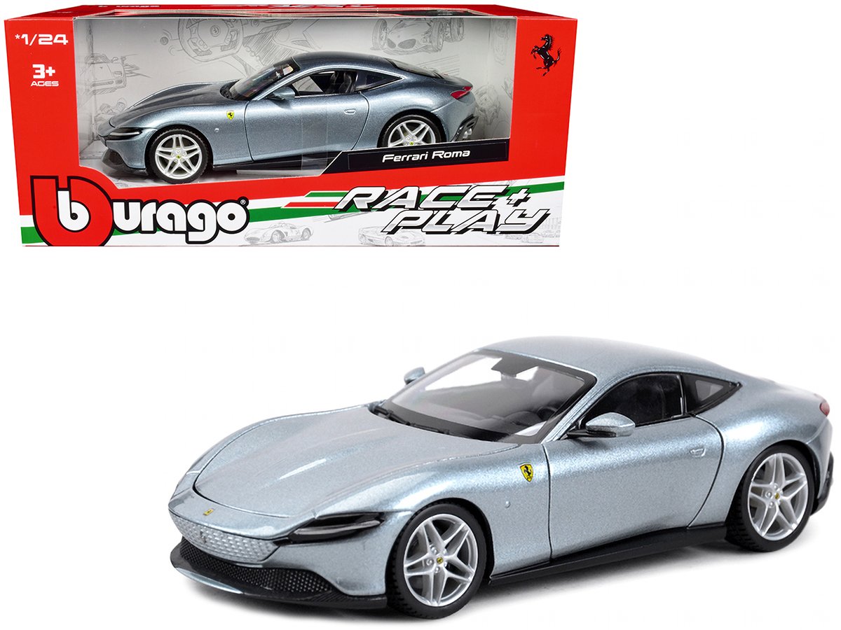 ferrari roma gray metallic "race + play" series 1/24 diecast model car by bburago ferrari roma gray metallic "race + play" series 1/24 diecast model car by bburago