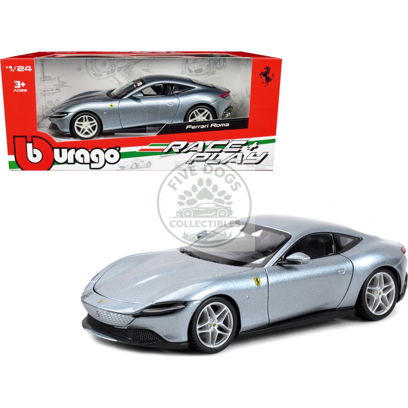 ferrari roma gray metallic "race + play" series 1/24 diecast model car by bburago