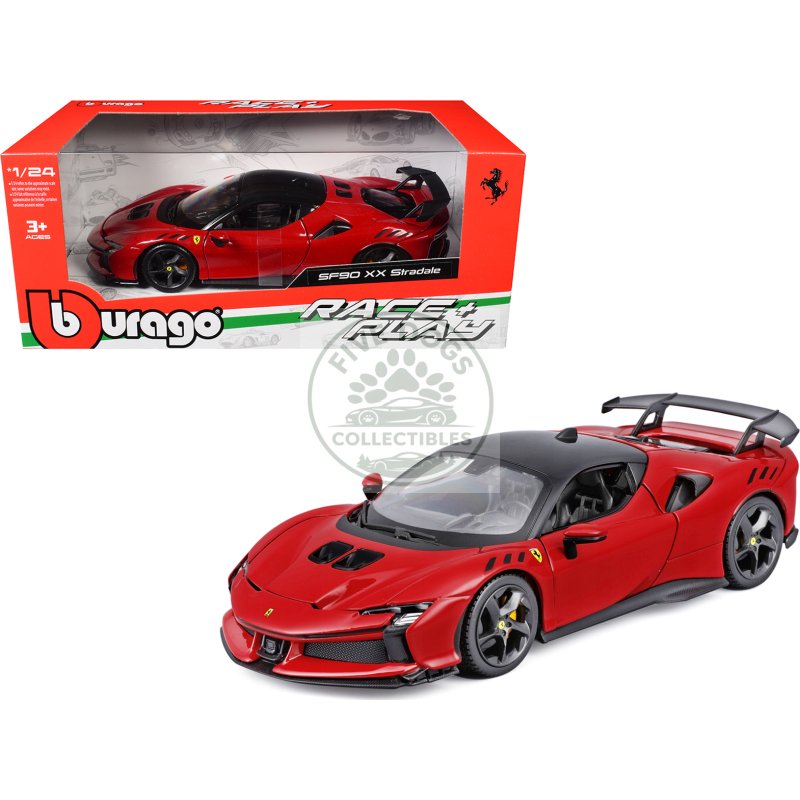 ferrari sf90 xx stradale red with black top "race and play" series 1/24 diecast model car by bburago