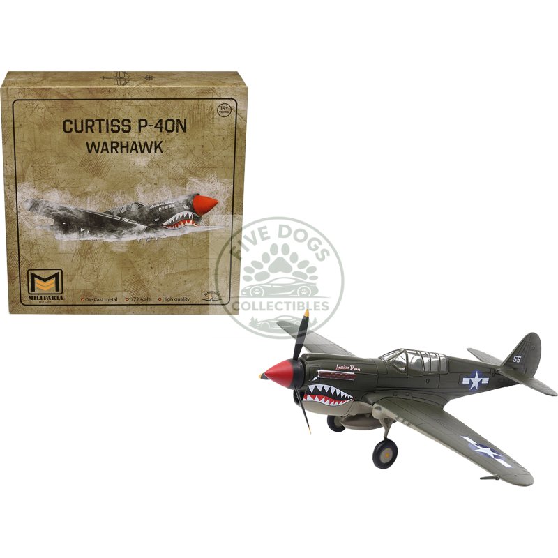curtiss p 40n warhawk fighter aircraft "american dream national warplane museum" united states army air forces 1/72 diecast model by militaria die cast