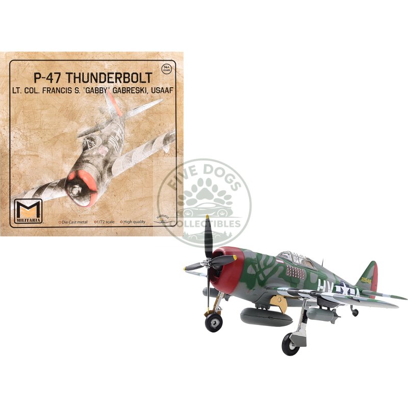 republic p 47 thunderbolt fighter aircraft "lt. col. francis s. "gabby" gabreski" united states army air forces 1/72 diecast model by militaria die cast