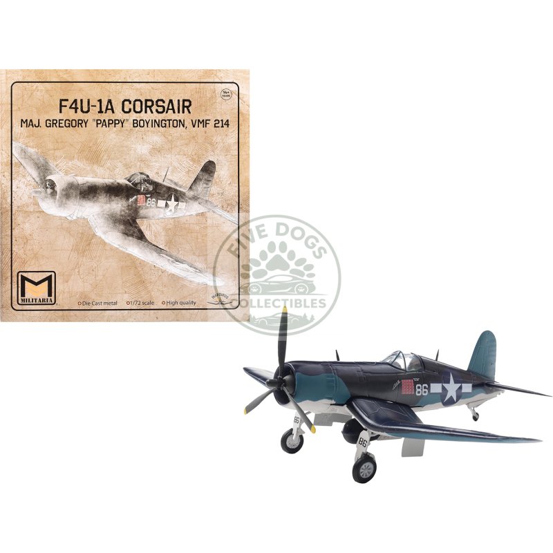 vought f4u 1a corsair fighter aircraft "maj. gregory "pappy" boyington vmf 214" united states marine corps 1/72 diecast model by militaria die cast