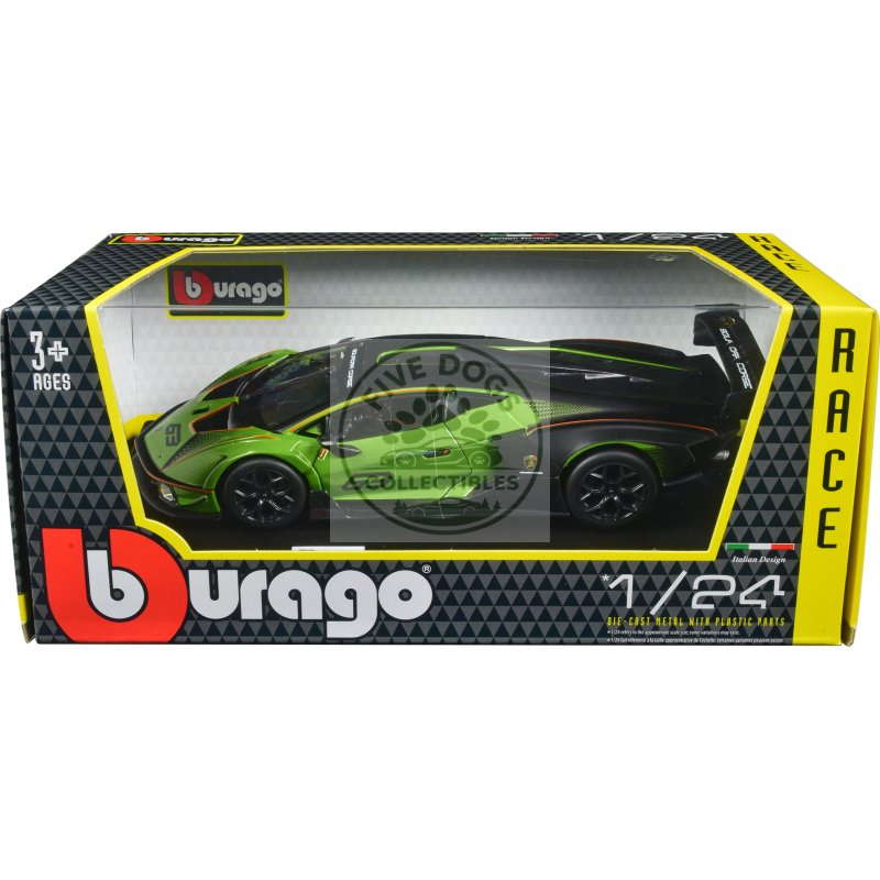 lamborghini essenza scv12 #63 green metallic and black "squadra corse" "race" series 1/24 diecast model car by bburago