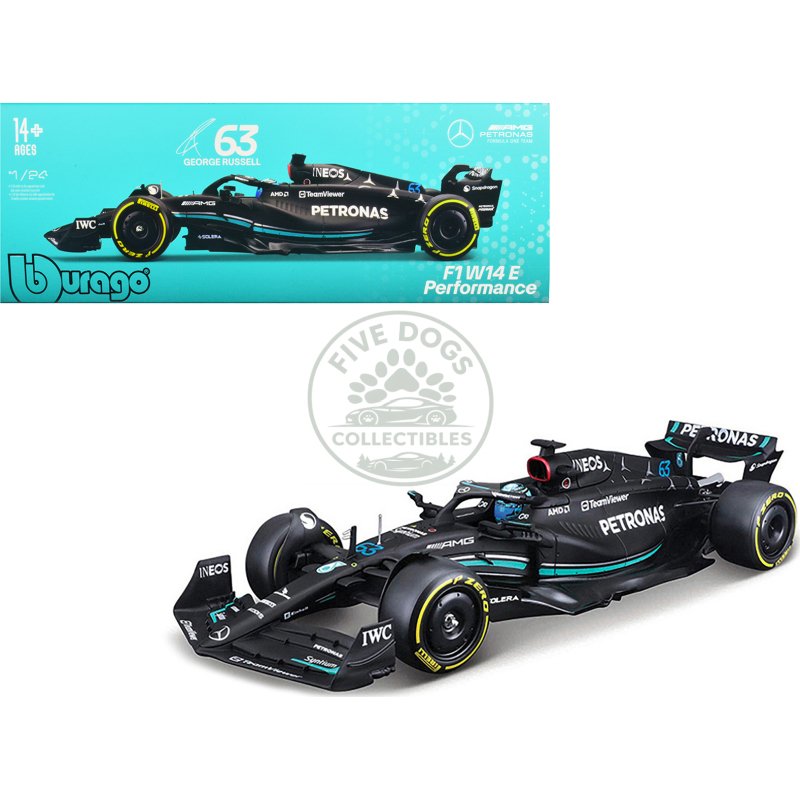 mercedes amg f1 w14 e performance #63 george russell "petronas" formula one f1 "world championship" (2023) 1/24 diecast model car by bburago