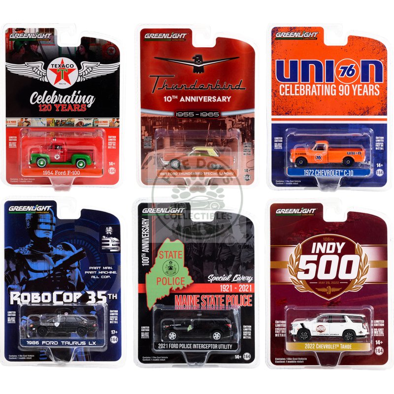 "anniversary collection" set of 6 pieces series 15 1/64 diecast model cars by greenlight