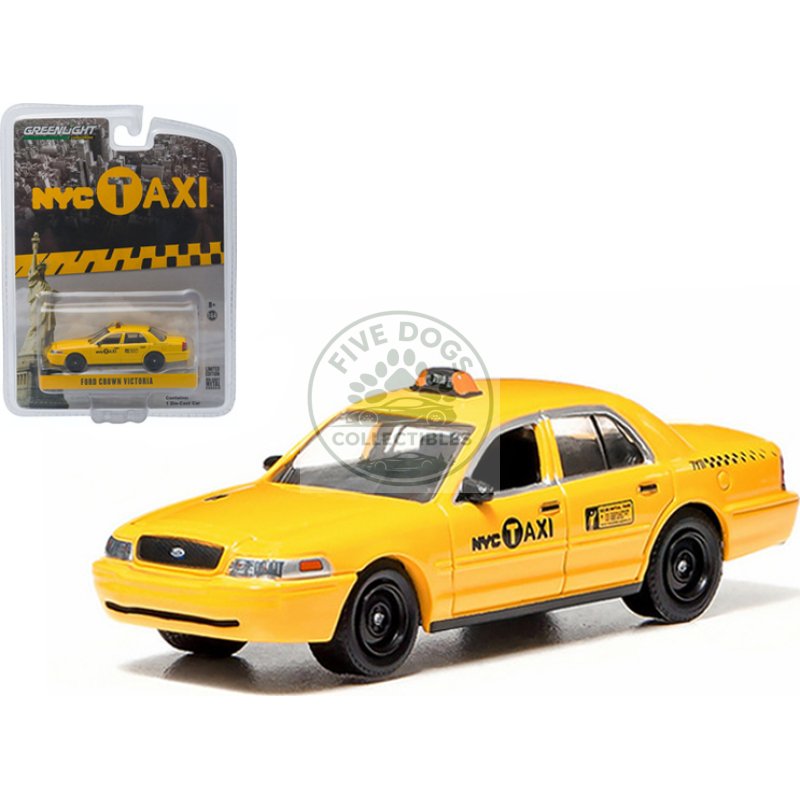 ford crown victoria yellow "nyc taxi" (new york city) 1/64 diecast model car by greenlight