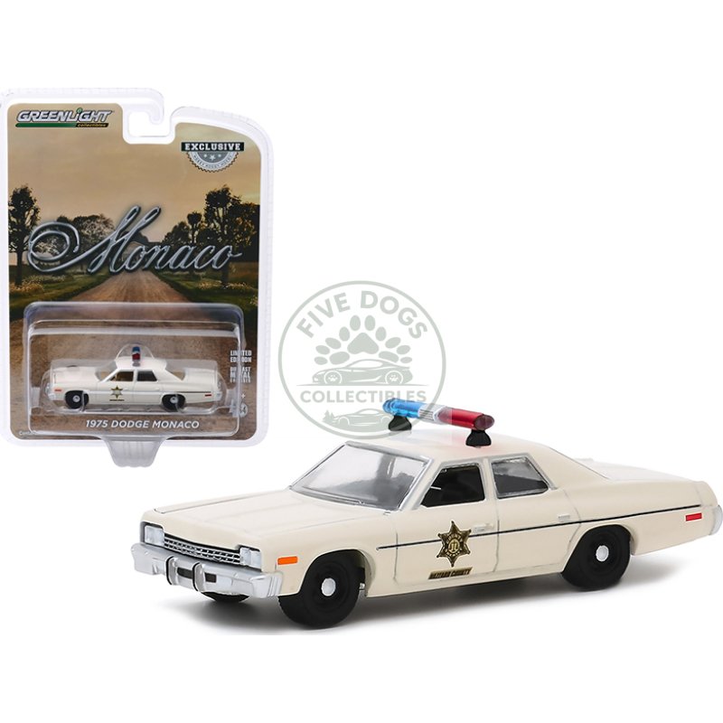 1975 dodge monaco cream "hazzard county sheriff" "hobby exclusive" 1/64 diecast model car by greenlight